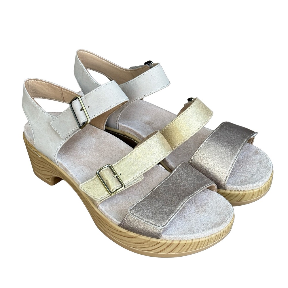 Dansko‎ Malena Metallic Multi Strap Wedge Sandals Gold Metallic Sz 36 1020862200